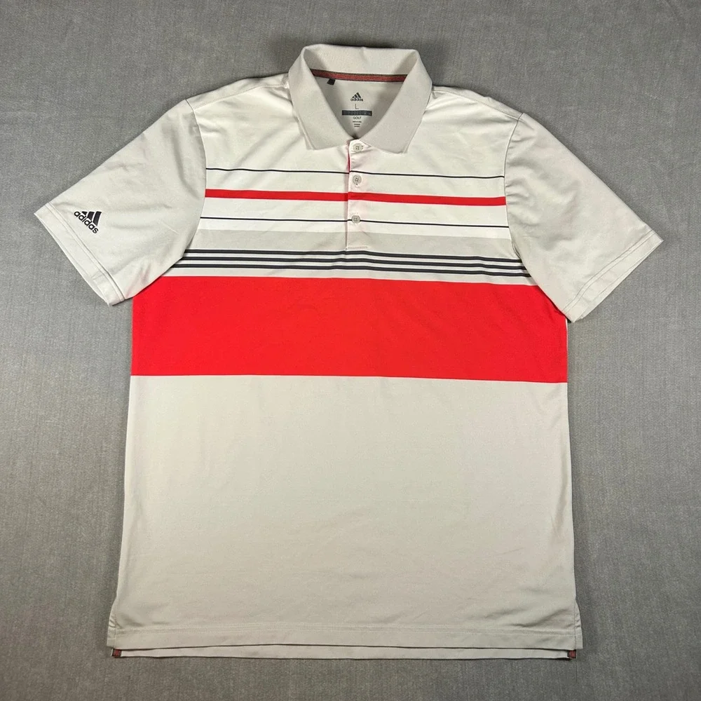 Adidas Golf Mens Polo Shirt White Red Striped Short Sleeve CD3391 Size Large
